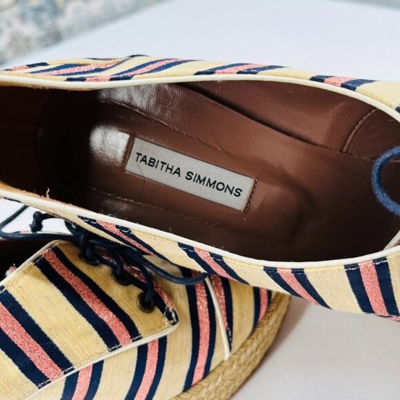 Tabitha Simmons Striped Espadrille Wedges Size 40 Pink Blue Stripe - Picture 7 of 11